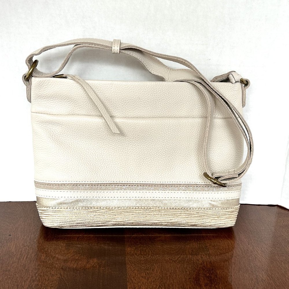 The Sak MELROSE Leather Crossbody Off-White with Gold Accent Fabric NWOT